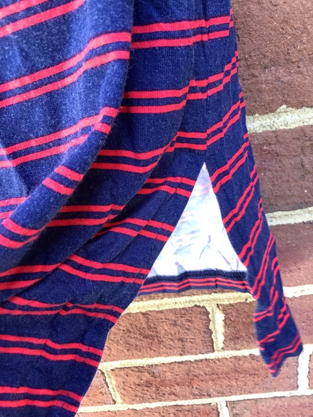 EUC St. John’s Bay Navy Red Midi Skirt Side Slits L